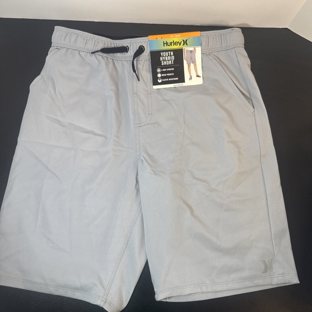 Hurley Boys Hybrid 4-way Stretch Fabric Quick Dry Drawstring Shorts Gray XXL